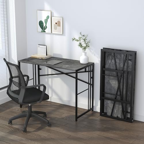 Lutown-Teen Narrow Folding Computer Desk 35 inch, Grey | Writing Gaming Computer Desk for Small Spaces, No Assembly Required Small Office Table - color: Grey, size: 35 Inch