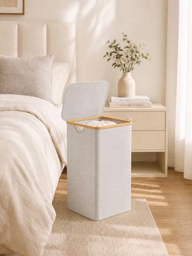 IEGrow Laundry Hamper with Lid,110L Laundry Basket with Mesh Bag,Light Grey | Dirty Clothes Hamper Basket with Bamboo Handle for Clothes Towels - color: Light Grey, size: 110L
