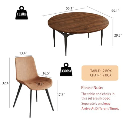 HIPIHOM 55‑Inch Extendable Dining Table Set with 4 Upholstered Chairs and Metal Frame for Dining Room - color: Walnut/Brown