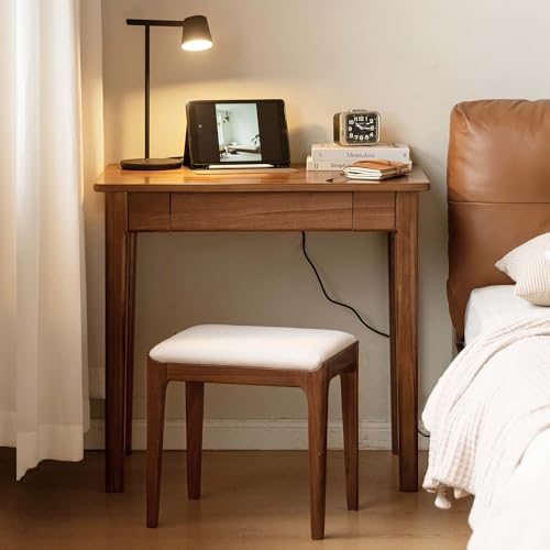 Walnut Desk, Solid Wood Home Office Desk, Mid-Century Modern Computer Desk with Drawers, Writing Desk for Study, Bedroom, Work 31.49" W - size: 31.49"W