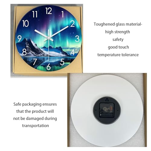 XNM 14 Inch Glass Wall Clocks Battery Operated | Analog Living Room Office Kitchen Wall Clock Round Silent Wall Clock Non Ticking - color: Teal 1, size: 14 Inch