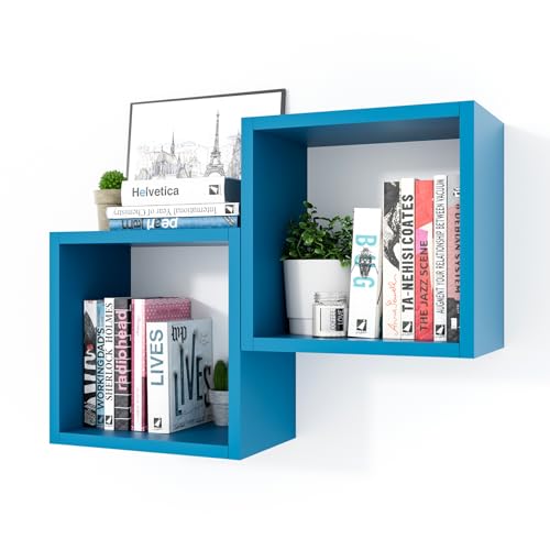 Cube Floating Shelves Set2, Display Shelves Wall Mount 7.75" D x 12.5" W x 12.5" H, (Cyan, Square 2 Cubes) - color: Cyan, size: Square-Set2