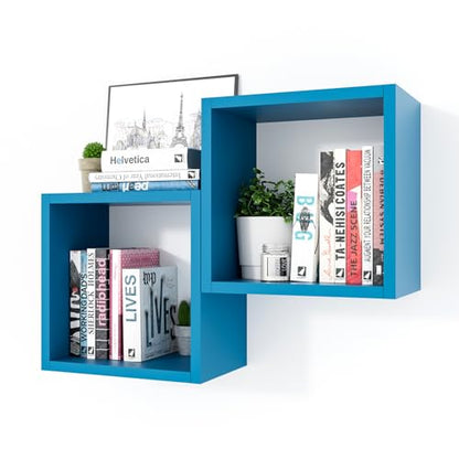 Cube Floating Shelves Set2, Display Shelves Wall Mount 7.75" D x 12.5" W x 12.5" H, (Cyan, Square 2 Cubes) - color: Cyan, size: Square-Set2