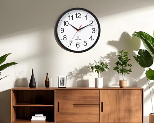 Wall Clock Analog 10 Inch Atomic Battery Operated Silent Clock | Black, Easy To Read, Non Ticking, Round, Accurate, Kitchen, Living Room, Classroom, Office, School - color: Atomic_black, size: 10 Inch