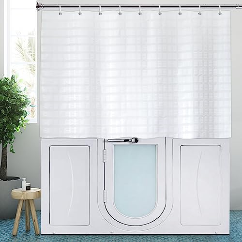 Short Shower Curtain 48 inch, White Fabric for Walkin or Step in Tub | Water-Repellent Fabric 12PK Hooks - color: White, size: 70"W x 48"L (Pack of 1)