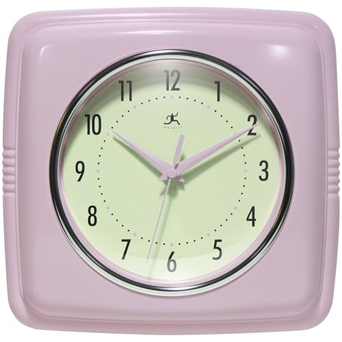 Infinity Instruments Square Retro Wall Clock, Pastel Pink, 9.25" - color: Pastel Pink
