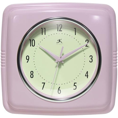 Infinity Instruments Square Retro Wall Clock, Pastel Pink, 9.25" - color: Pastel Pink