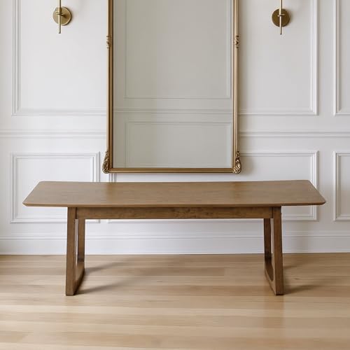 HNY Farmhouse Dining Bench, Solid Wooden Entryway Bench, 55 Inch Long Wooden Bench, Kitchen Dining Seat for Entryway/Dining Room/Kitchen/Living Room, Walnut - color: Walnut Wood, size: 1 bench