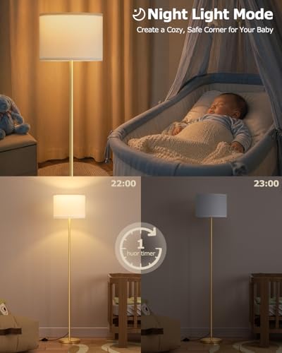 Dimmable Floor Lamp for Living Room with Remote, 9W 900LM LED Bulb Included, White Shade Gold Pole - color: gold & white