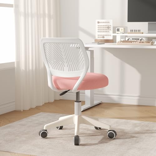JPBSTO Armless Desk Chair, Height Adjustable Swivel Office Rolling Task Chairs with Soft Mesh Padded Cushion, Ergonomic Small Study Computer Chair for Girls Boys Teens (Pink, 2PCS) - color: Pink 2pcs