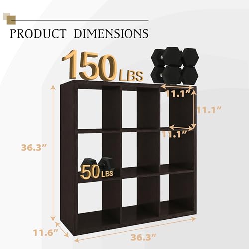 WannabeMyself【2026 Wooden Thick Frame】 9 Cube Storage Organizer with Anti-Tipping Kits, Reversible Open Back Book Shelf,Bookcase for Living Room,Bedroom,Entrance Hall,Office,11.6×36.3×36.3,Chocolate - color: Chocolate, size: 9 cube (11inch)