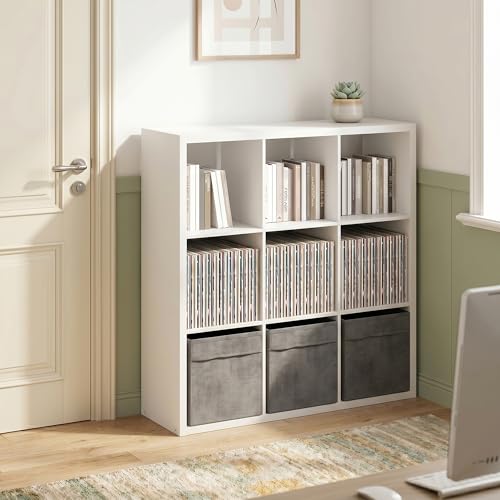 9-Cube Bookshelf, Cubicle Shelf Bookcase with Open Back, Position Reversible Book Shelf, 15 x 44 x 44, for Home Office, Living Room, White - color: White, size: 9 Cube