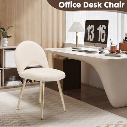 Vanity Chair with Adjustable Backrest, White Sherpa Vanity Stool | Upholstery Amless Makeup Stool, Boucle with Gold Metal Legs for Bedroom Living Room Kitchen Dinning Room (Off White) - color: Gold Sherpa White