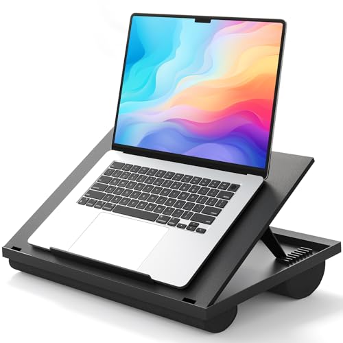 HUANUO Lap Desk with 8 Adjustable Angles – Up to 15.6" Laptop, Black | Dual-cushion base, carry handle, 30% thicker for durability, wider anti-slip ledge, for home office, sofa, bed, car - color: Black