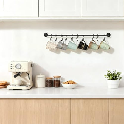 Mkono Wall Mounted Mug Holder, Coffee Cup Hanger Rack with 10 Hooks, 1 Pack | Kitchen Rod, Space Saving, Easy Assembly, Wall & Under Cabinet, Durable Metal, Kitchen Dining Bar Organizer, Multi-Function - size: Large