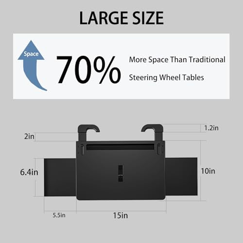 Steering Wheel Tray, Car Food Tray, Car Desk for Laptop, Multipurpose Car Table for Eating & Work, Adjustable Car Tray with Drawer and Anti-Slip Protective Adhesive - size: Steering Wheel Tray
