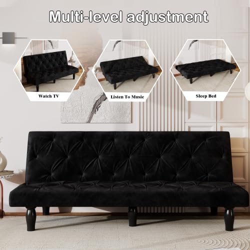 Convertible Futon Sofa Bed, Modern 68'' Faux Leather Sleeper Couch for Living Room,Guest Bed, Adjustable Backrest, Upholstered Recliner Chair, Loveseat for Compact Small Space Living Room (Black New) - color: Black New