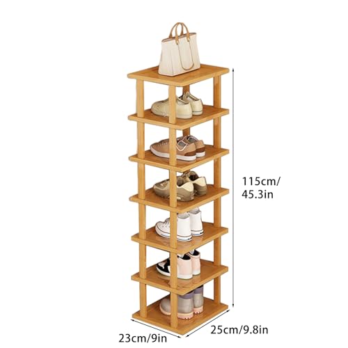 Wood Shoe Rack 5/7/8 Tier - Vertical Shoe Rack for Small Spaces, Tall Narrow Shoe Rack Organizer for Closet Entryway Corner Garage and Bedroom, Skinny Shoe Shelf with Free Stackable DIY (M) - size: Medium