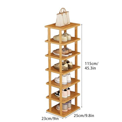Wood Shoe Rack 5/7/8 Tier - Vertical Shoe Rack for Small Spaces, Tall Narrow Shoe Rack Organizer for Closet Entryway Corner Garage and Bedroom, Skinny Shoe Shelf with Free Stackable DIY (M) - size: Medium