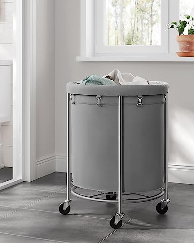 SONGMICS Laundry Basket, Rolling Steel Frame with 2 Locking Wheels, 190 L | Heavy-Duty Laundry Hamper Cart with Removable Bag, Gray and Metallic Silver, URLS001G01 - color: Gray + Metallic Silver, size: 190 L (1-Section)