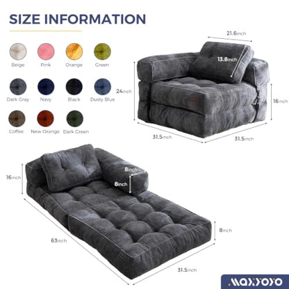 MAXYOYO Folding Sofa Bed, Convertible Chair Bed with Pillow | L-Shaped Floor Sofa with Armrest and Pillow, Foldable Portable Fold Out Comfy Chair Bed for Living Room Bedroom, Dark Grey - color: Dark Grey