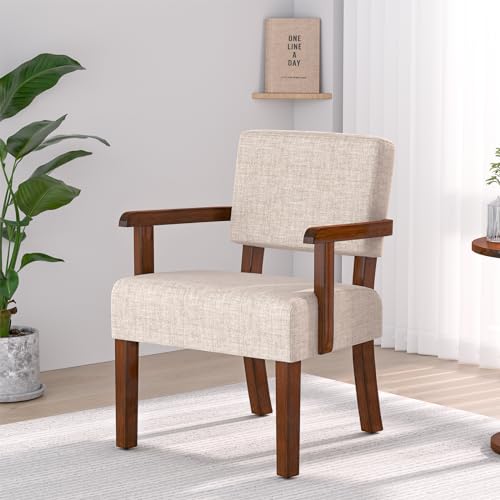 Accent Chair, Oversize Living Room Chairs with Soft Seat | Solid Wood Armchair, Comfy Reading Chair for Bedroom, Waiting Room, Home Office, Easy Assembly, Beige - color: Beige, size: Chair