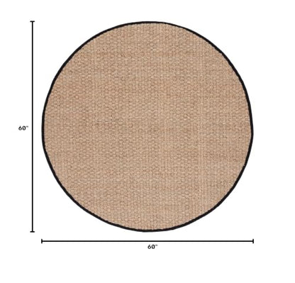 Safavieh Area Rug 5' Round - Natural Fiber Collection - Natural & Black, Seagrass, Basketweave Pattern with Border (NF114C) - color: Natural/Black, size: 5' (Round)