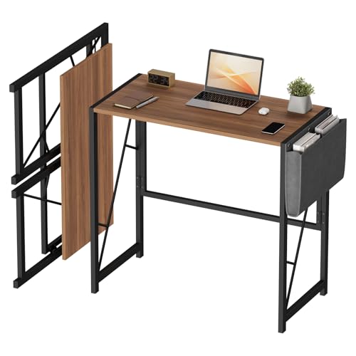 GarveeHome 31.5 Inch Folding Gaming Writing Computer Work Desk for Home Office,with Storage Bag & Hook,Space-Saving,Easy to Fold,Small Table for Bedroom,Apartment,Rustic Brown - color: Rustic Brown, size: 31.5"W x 15.7"D