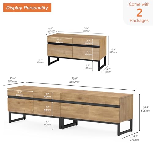 WAMPAT Modern TV Stand for 50-75 Inch TVs, Wood Entertainment Center with Metal Base Storage Cabinets, Media TV Console for Living Room, Oak, 2Pcs - color: Oak, size: 2 Pcs