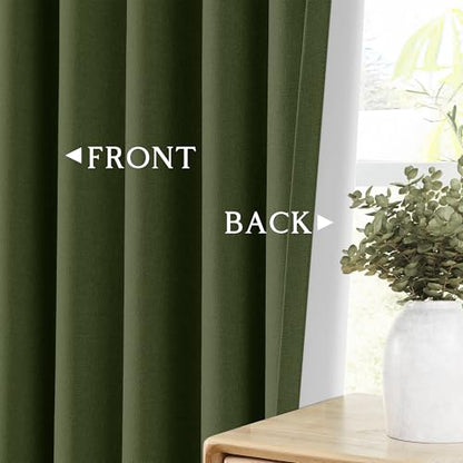 ChrisDowa Olive Green Blackout Curtains 45 Inches Long 2 Panels for Bedroom | Room Darkening,Light Blocking,Thermal Insulated,Faux Linen,Farmhouse,Grommet,Window Treatment,Drapes,Living Room,52x45 - color: Olive Green, size: 52"W x 45"L (Pack of 2)