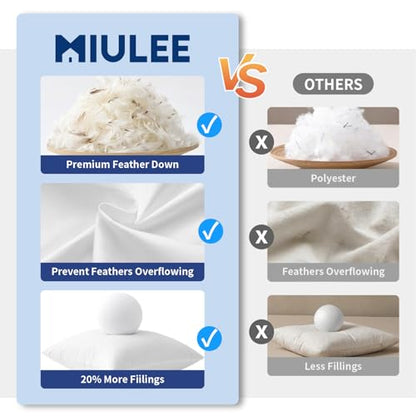 MIULEE Feather and Down 12x20 Inch Throw Pillow Insert for Sofa Bed Couch | Soft Fluffy Throw Pillow, Double-Layer Cotton Fabric, Prevents Feather Leakage - size: 12x20 Inch