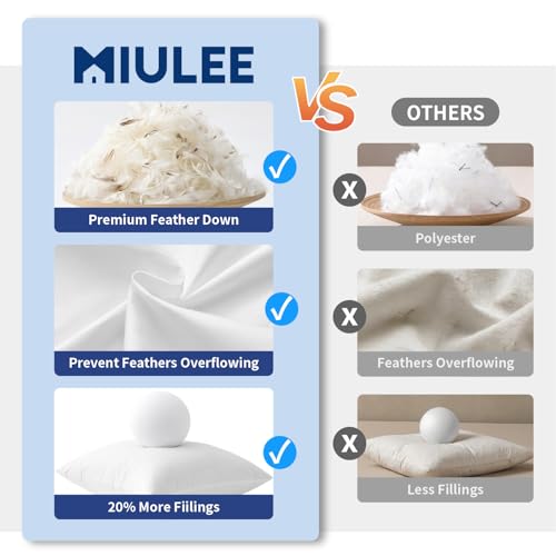 MIULEE Feather and Down 22x22 Inch Throw Pillow Insert for Sofa Bed Couch | Soft Fluffy Throw Pillow, Double-Layer Cotton Fabric, Prevents Feather Leakage - size: 22x22 Inch