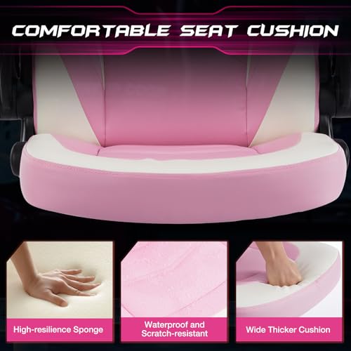 Sweetcrispy Computer Desk Chair, Lumbar Support Video Game Chair PU Leather | Ergonomic Comfy, PU Leather, Flip-up Armrest, Height Adjustable, 360 Swivel, White Pink - color: White Pink