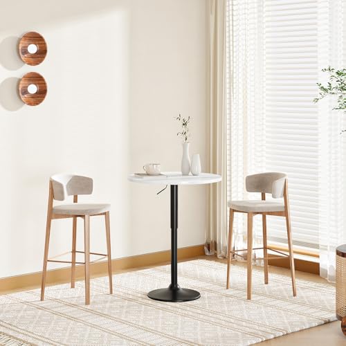HOOBRO Bar Table, Height-Adjustable Round Pub Table 27-35.4 Inches with Sturdy Base, Modern Style, Easy to Assemble, Suitable for Small Space, White BW58BT01G1 - color: White