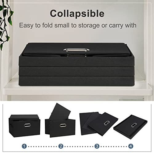 Graciadeco Medium 15" 21 Quart Collapsible Stackable Storage Bins with Lids, 3 Packs Black Foldable Fabric Closet Boxes Heavy-duty Lidded Linen Cube Basket Container Organizer and Storage for Bedroom | 21 Quart 3 Pack Black Collapsible Stackable Linen Fab