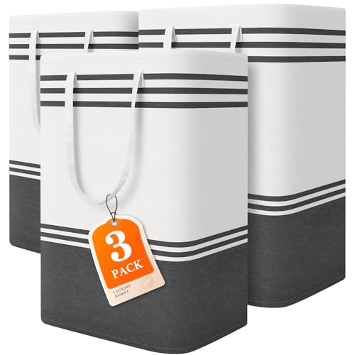 TranquilRelax 3-Pack Laundry Basket, Laundry Hamper, Grey-75L | Freestanding＆Water-Resistant Laundry Hamper, Collapsible Tall Clothes Hamper with Carry Handles for Clothes, Laundry Basket - color: Grey, size: 75L