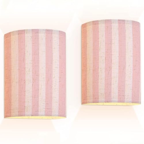 Wall Sconces Set of Two Battery Operated Pink Pattern Cute Wireless Plug in Wall Lights Fixtures Remote Dimmable for Bedroom Living Room Hallway