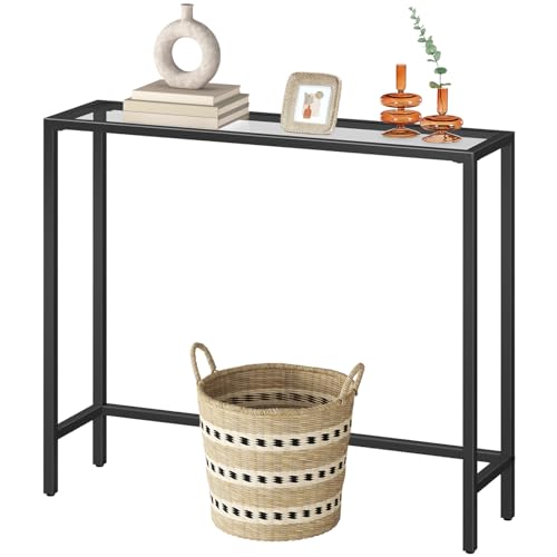 HOOBRO 29.5" Narrow Console Table, Modern Sofa Table Behind Couch, Tempered Glass Entryway Table, Small Side Table for Entrance, Living Room, Foyer, Hallway, Bedroom, Black BK07XG01 - color: Black