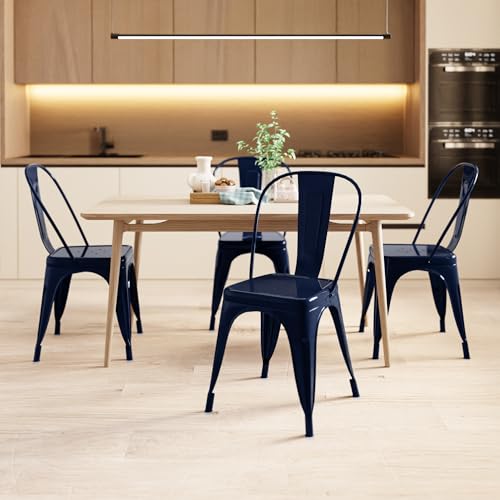 AC Pacific 18 Inch Seat Height Industrial Metal Dining Chairs, Stackable Kitchen or Bar Seat, Durable Modern Design, Versatile Accent Furniture, Set of 2, Dark Blue - color: Dark Blue, size: Set of 2