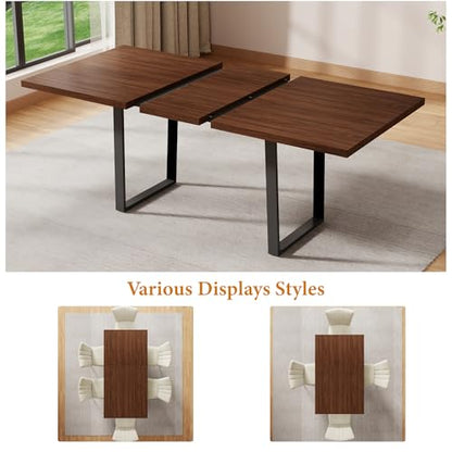 Mid-Century Extendable Dining Table Set, 51"-67", 6 Upholstered Chairs - color: Table + 6 Brown Chairs-b, size: 51"-67"