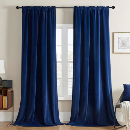 Joydeco Blue Velvet Curtains 63 inch Length 2 Panels Burg Set, Luxury Rod Pocket Thermal Insulated Window Blackout Curtain, Room Darkening Drapes for Living Dining Room Bedroom Privacy - color: Rod Pocket | Royal Blue, size: 52"W x 63"L (Pack of 2)