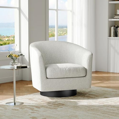 Swivel Barrel Accent Chair, Comfy Reading Armchair, Cream Beige, Set of 1 | Club Chairs for Adults, Low-Back Design, Modern Round Style, Solid Wood Frame & Metal Swivel Base, For Living Room & Bedroom - color: Cream Beige