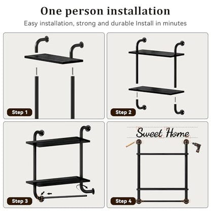 3 Tier Wall Shelves Over Toilet Rustic Industrial Floating Shelf - color: Black, size: 2 tier