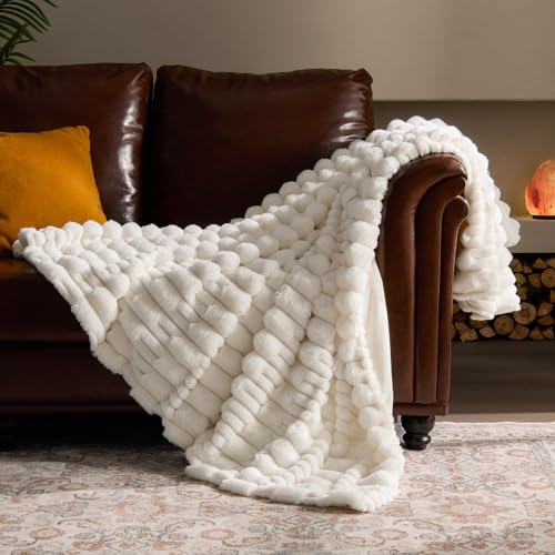BEDELITE Faux Fur Cream Twin Blanket Soft Plush Striped for Couch, 60x80 | Reversible Faux Fur & Fleece Striped Throw Blanket, Soft & Cozy for Sofa and Bed, Birthday Gift for Women,Room Decor - color: Cream, size: Twin(60"x80")