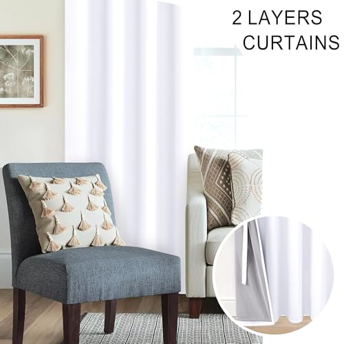XWZO 100% Blackout Curtains 2 Panels with Tiebacks- Heat and Full Light Blocking Window Treatment with Black Liner for Bedroom/Nursery, Grommet Top, White, W52 x L84 Inches Long, Set of 2 - color: White, size: 52"W x 84"L (Pack of 2)