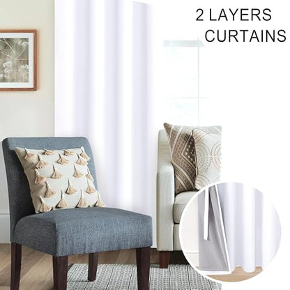XWZO White 100% Blackout Curtains - Heat and Full Light Blocking Drapes with Black Liner for Bedroom/Laundry Room, Grommet Top Window Panels with Tiebacks, White, W38 x L45, Set of 2 - color: White, size: 38"W x 45"L (Pack of 2)