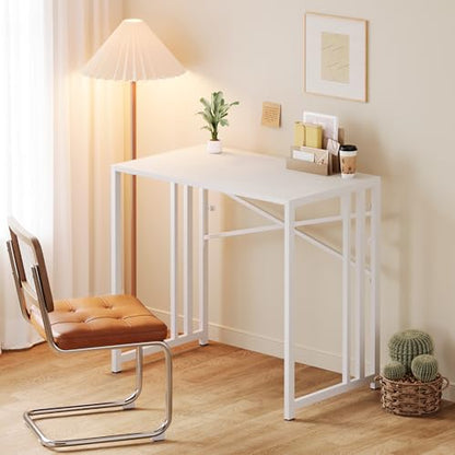 Lutown-Teen Small Folding Desk 35 inch, White | No Assembly Required Narrow Office Desk, Writing Gaming Computer Camping Table for Small Spaces - color: White, size: 35 Inch