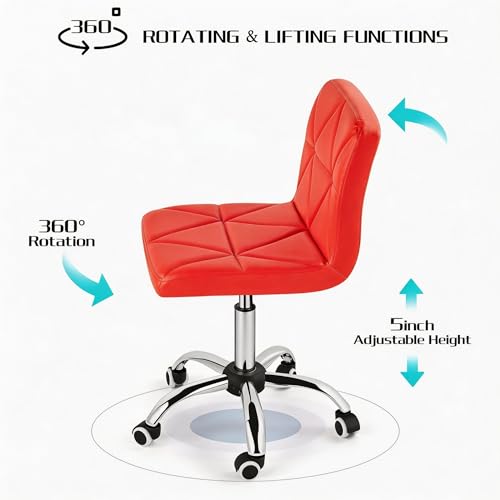 COSVALVE Armless Swivel Office Chair with Wheels, Adjustable Height | Armless Mid Back Chair With 360° Swivel, Adjustable Height & Rolling Wheels, Ideal For Home Offices, Conferences & Salons - color: Red