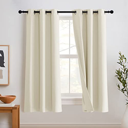 RYB HOME Noise Reducing Curtains, 3 Layers Total Blackout Curtains | Thermal Insulated, Energy Efficiency Heavy Duty, Grommet, For Kids Room Studio Bedroom, W52 x L63, Beige, 2 Panels - color: Beige, size: 52"W x 63"L (Pack of 2)