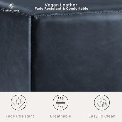 Studio Living® 18” Warren Ottoman Square Faux Leather Bench, Stationary Ottomans, Backless Chair, Footrest for Living Room, Footstool Office, Bedroom, Padded Seat, Navy Blue - color: Navy